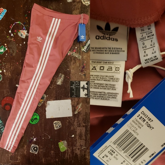 adidas Pants - Adidas Trace Maroon 3 Stripe Leggings M NWT